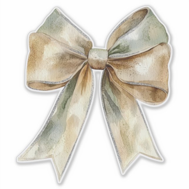 Christmas Rustic White Green Gold Bow Sticker (Front)
