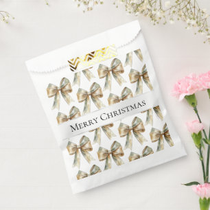 Christmas Rustic White Green Gold Bows Favor Bag