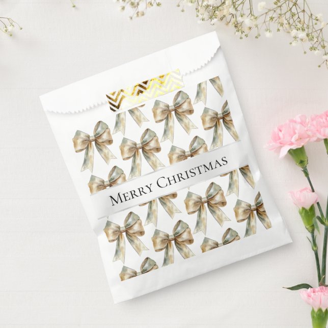 Christmas Rustic White Green Gold Bows  Favor Bag (Sealed)