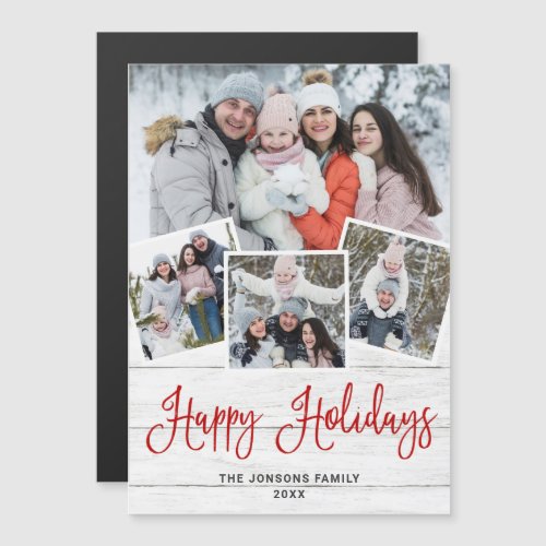 Christmas Rustic White Wood 4 PHOTO Magnetic Card