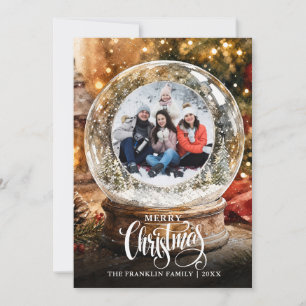 Christmas Rustic Winter Snow Globe Photo Holiday Card