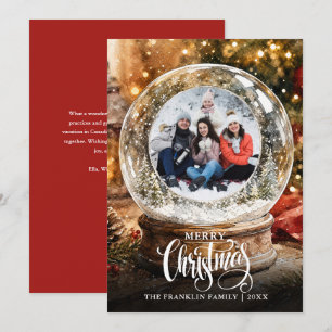 Christmas Rustic Winter Snow Globe Photo Holiday Card