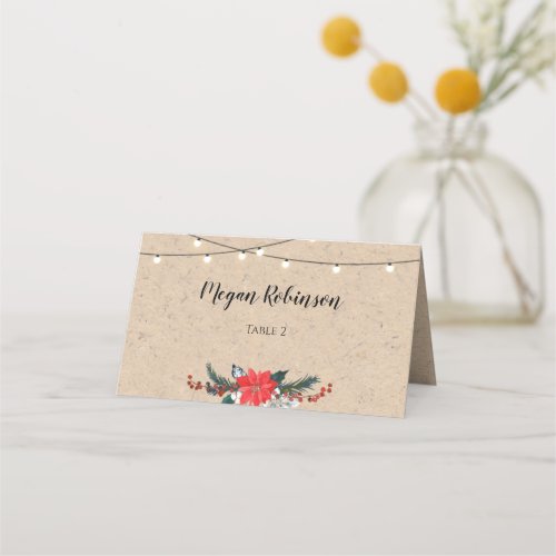 Christmas Rustic Winter Wedding Place Card