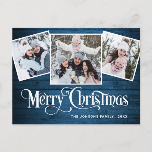 Christmas Rustic Wood 3 PHOTO Greeting Holiday Postcard