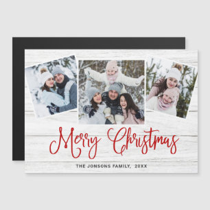 Christmas Rustic Wood 3 PHOTO Magnetic Card