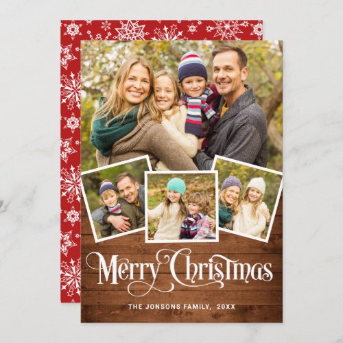 Christmas Rustic Wood 4 PHOTO Greeting Holiday Card