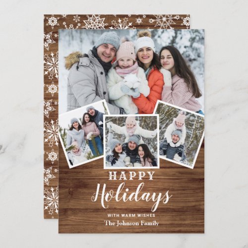 Christmas Rustic Wood 4 PHOTO Greeting Holiday Card