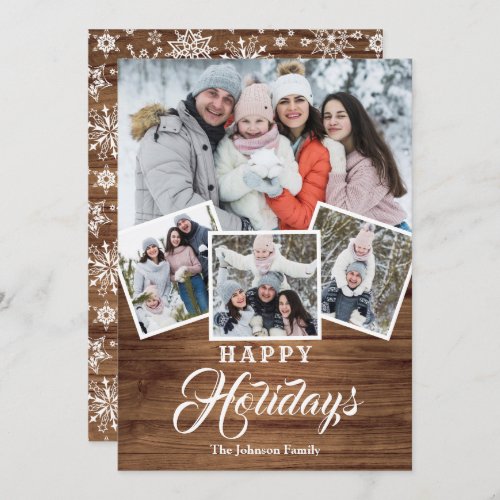 Christmas Rustic Wood 4 PHOTO Greeting Holiday Card