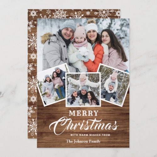 Christmas Rustic Wood 4 PHOTO Greeting Holiday Card