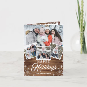 Christmas Rustic Wood 4 PHOTO Greeting QR code Holiday Card