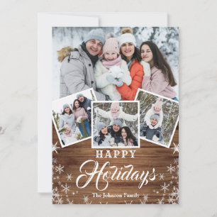 Christmas Rustic Wood 4 PHOTO Greeting QR code Holiday Card