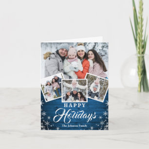 Christmas Rustic Wood 4 PHOTO Greeting QR code Holiday Card