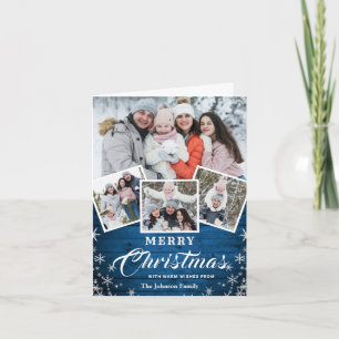 Christmas Rustic Wood 4 PHOTO Greeting QR code Holiday Card