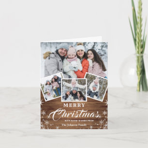 Christmas Rustic Wood 4 PHOTO Greeting QR code Holiday Card