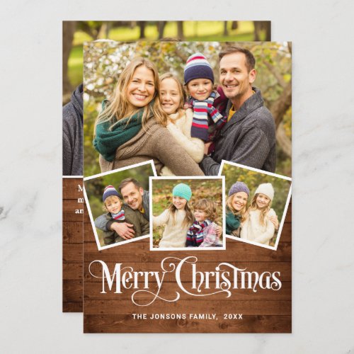 Christmas Rustic Wood 5 PHOTO Greeting Holiday Card