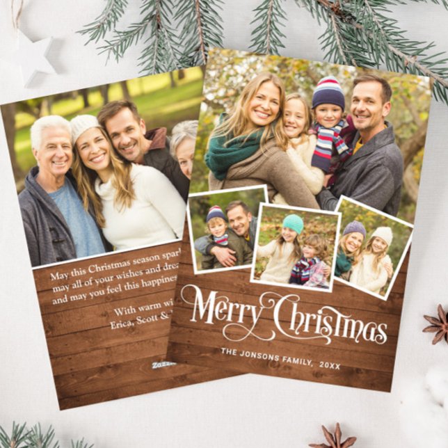 Christmas Rustic Wood 5 PHOTO Greeting Holiday Card (Creator Uploaded)