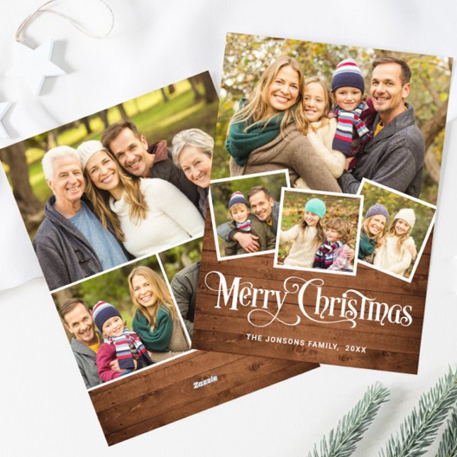 Christmas Rustic Wood 7 PHOTO Greeting Holiday Card (Creator Uploaded)