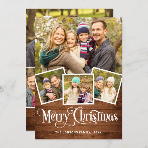 Christmas Rustic Wood 7 PHOTO Greeting Holiday Card