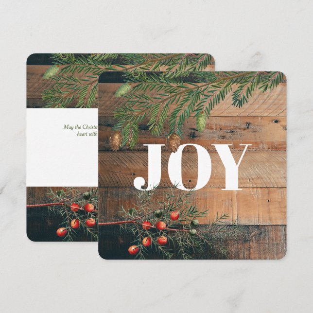 Christmas Rustic Wood Joy Christmas Card (Front/Back)