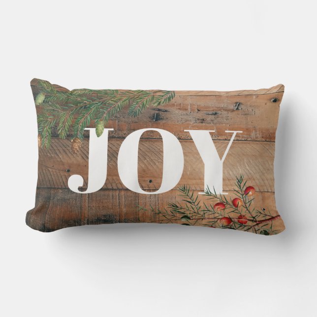 Christmas Rustic Wood Joy  Lumbar Pillow (Front)