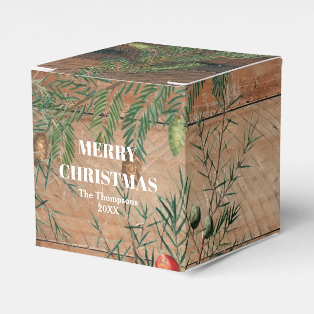 Christmas Rustic Wood Joy Merry Christmas Favor Boxes (Front Side)