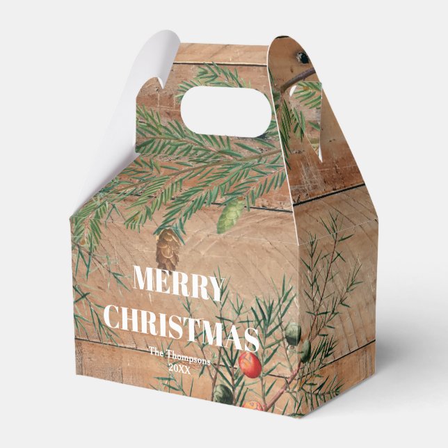 Christmas Rustic Wood Joy Merry Christmas Favor Boxes (Front Side)