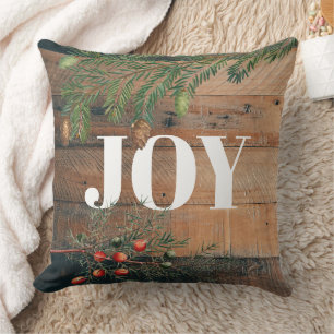 Christmas Rustic Wood Joy Throw Pillow