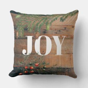 Christmas Rustic Wood Joy Throw Pillow