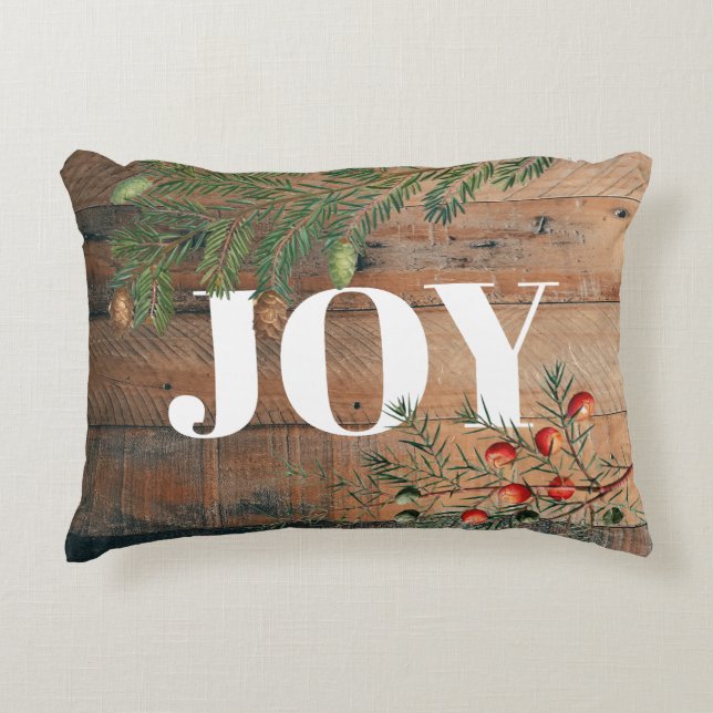 Christmas Rustic Wood Joy Xmas Accent Pillow (Front)