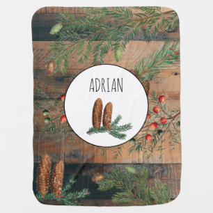 Christmas Rustic Wood Merry Christmas Custom Name Baby Blanket