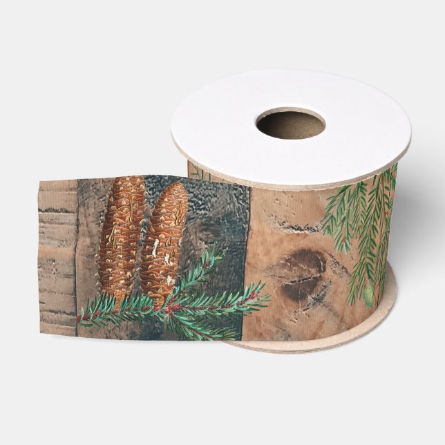 Christmas Rustic Wood Merry Christmas  Grosgrain Ribbon (Spool)