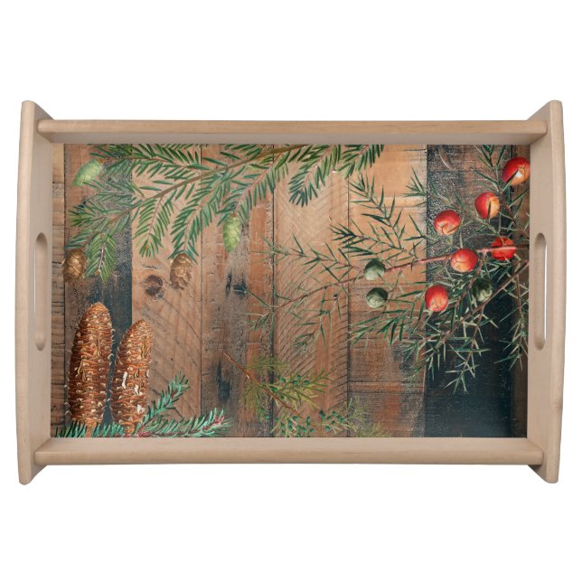 Christmas Rustic Wood Merry Christmas Serving Tray (Front)