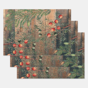 Christmas Rustic Wood Merry Christmas Wrapping Paper Sheets