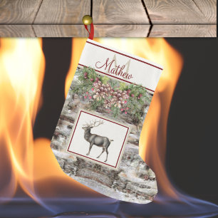Christmas Rustic Wood Reindeer Vintage Monogram S Small Christmas Stocking