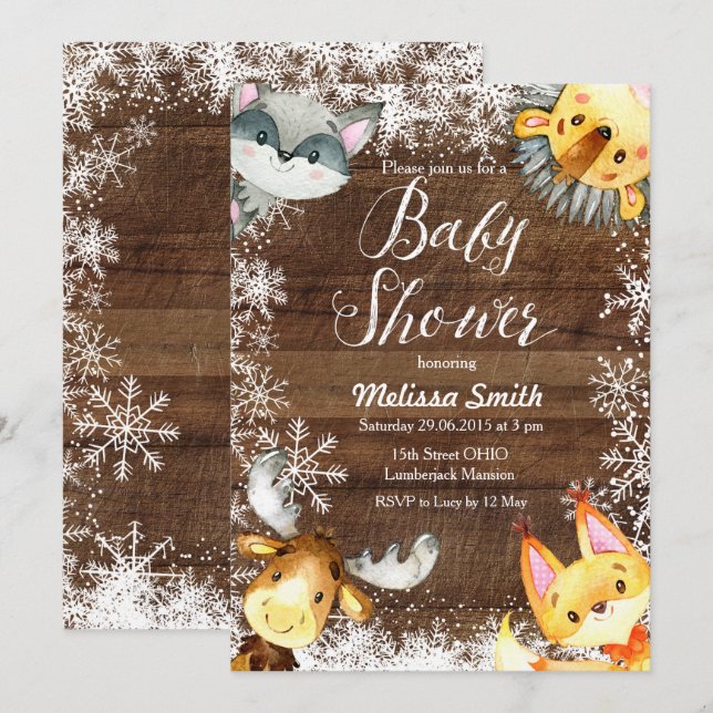 Christmas Rustic Woodland Baby Shower Invitations (Front/Back)