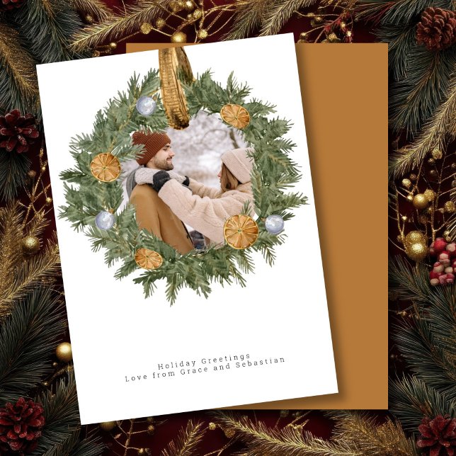 Christmas Rustic Wreath Photo Personalized Holiday Card (Christmas Rustic Wreath Photo Personalized Holiday Card by Ricaso. Stunning, elegant cards)