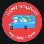 Christmas RV CUSTOM Hand Drawn Holiday Classic Round Sticker<br><div class="desc">Use these sweet whimsical stickers for your holiday mail or gifts. Hand drawn by me for you. Fully editable, add your own text or background color. Click "personalize" to edit the text, and you can also change the font or color. THANK YOU FOR SUPPORTING INDEPENDENT ARTISTS! All artwork and designs...</div>