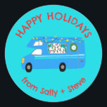 Christmas RV CUSTOM Hand Drawn Holiday Classic Round Sticker<br><div class="desc">Use these sweet whimsical stickers for your holiday mail or gifts. Hand drawn by me for you. Fully editable, add your own text or background color. Click "personalize" to edit the text, and you can also change the font or color. THANK YOU FOR SUPPORTING INDEPENDENT ARTISTS! All artwork and designs...</div>