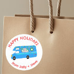 Christmas RV CUSTOM Hand Drawn Holiday Classic Round Sticker<br><div class="desc">Use these sweet whimsical stickers for your holiday mail or gifts. Hand drawn by me for you. Fully editable, add your own text or background color. Click "personalize" to edit the text, and you can also change the font or color. THANK YOU FOR SUPPORTING INDEPENDENT ARTISTS! All artwork and designs...</div>