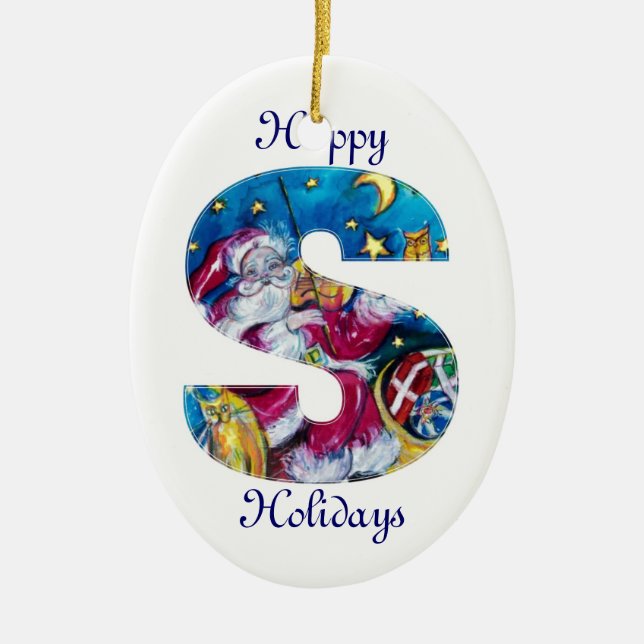 CHRISTMAS S LETTER / INSPIRED SANTA MONOGRAM CERAMIC ORNAMENT (Front)
