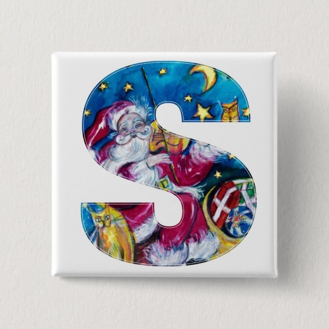 CHRISTMAS S LETTER / INSPIRED SANTA MONOGRAM PINBACK BUTTON (Front)