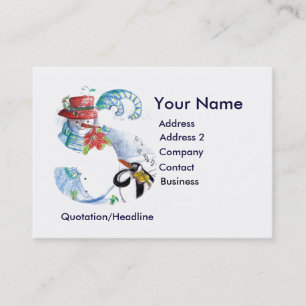 CHRISTMAS S LETTER ,PENGUIN'S SERENADE MONOGRAM BUSINESS CARD