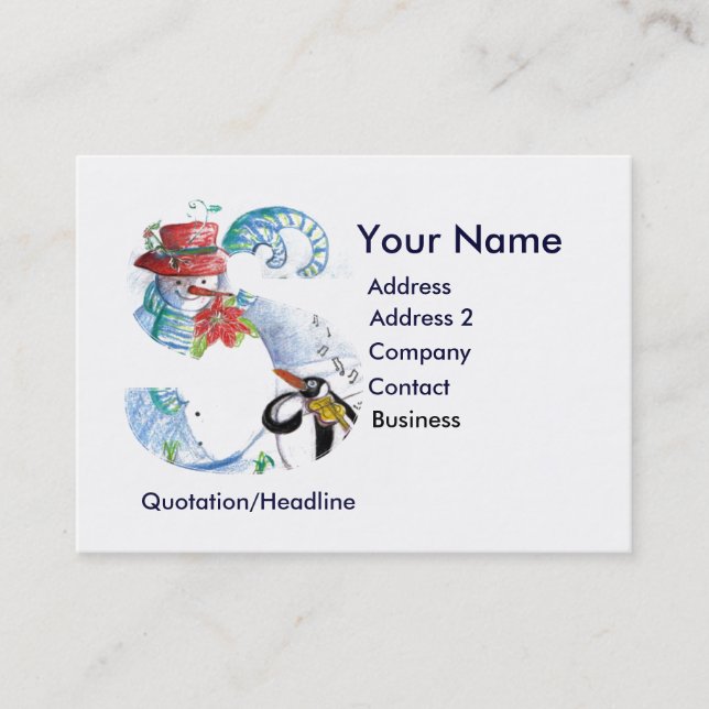CHRISTMAS S LETTER ,PENGUIN'S SERENADE  MONOGRAM BUSINESS CARD (Front)