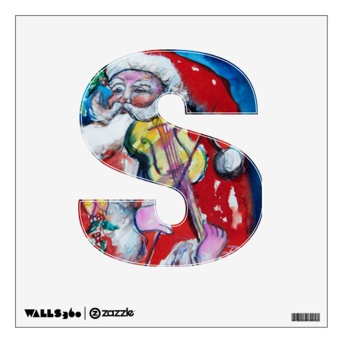 CHRISTMAS S LETTER SANTA  CLAUS WITH VIOLIN WALL STICKER