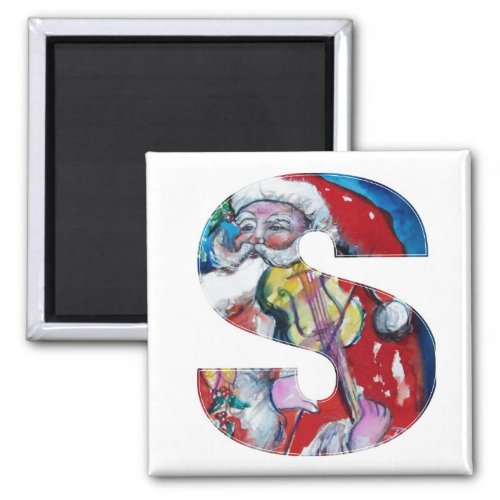 CHRISTMAS S LETTER  SANTA  WITH VIOLIN MONOGRAM MAGNET