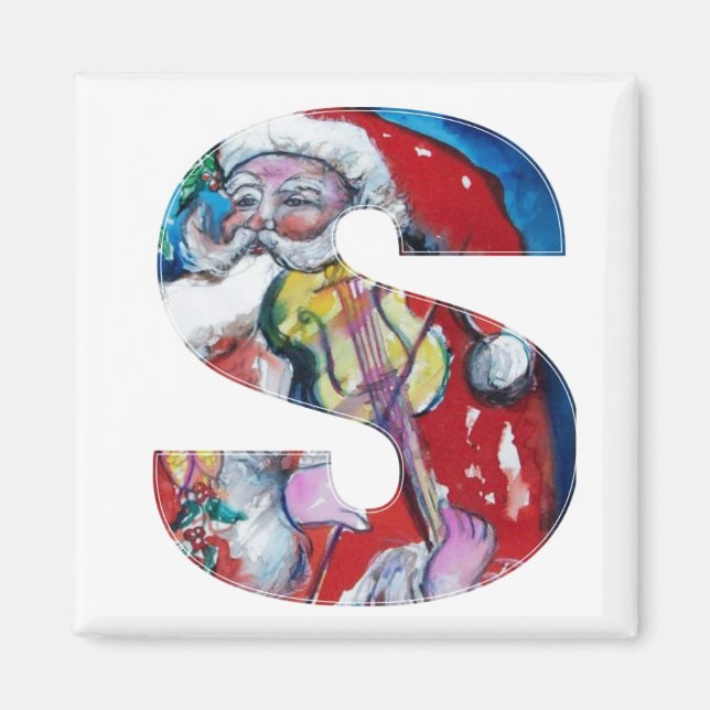 CHRISTMAS S LETTER / SANTA  WITH VIOLIN MONOGRAM MAGNET (Front)