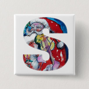 CHRISTMAS S LETTER / SANTA WITH VIOLIN MONOGRAM PINBACK BUTTON