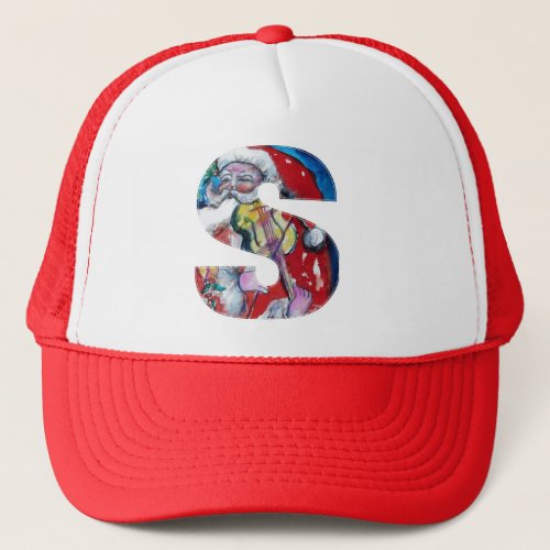 CHRISTMAS S LETTER   SANTA WITH VIOLIN MONOGRAM TRUCKER HAT