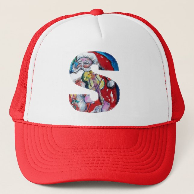 CHRISTMAS S LETTER  / SANTA WITH VIOLIN MONOGRAM TRUCKER HAT (Front)