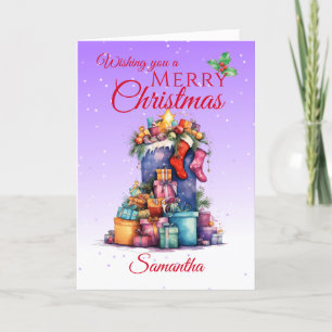 Christmas Sack and Gifts Purple Holiday Card